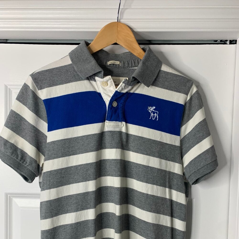 Abercrombie & Fitch Men’s Grey & White Striped T-Shirt – Tagged XXL (Fits Like L
